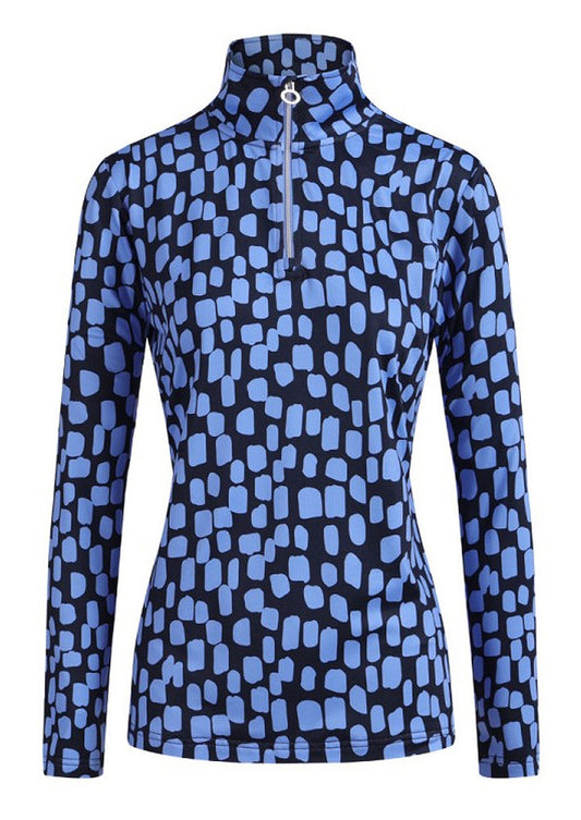 JRB Ladies 1/4 Zip Midlayer Top Cornflower Blue Print