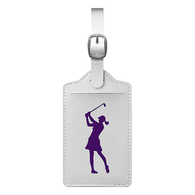 Lady Golfer Luggage Tag White/Purple