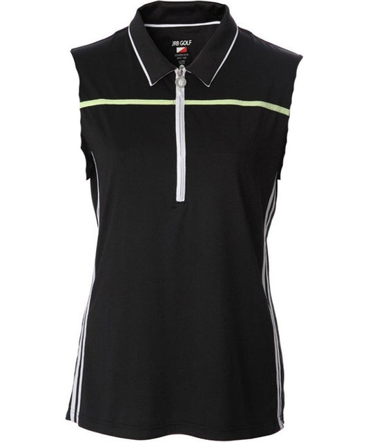 Ladies JRB Black Sport Stripe Sleeveless Golf Polo Top