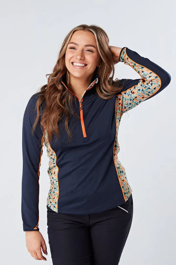 Swing out Sister Sophie 1/4 Zip Mid Layer in Apricot/Navy