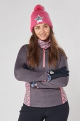 Swing out Sister Maisy 1/4 Zip Midlayer in Grey & Neon Pink